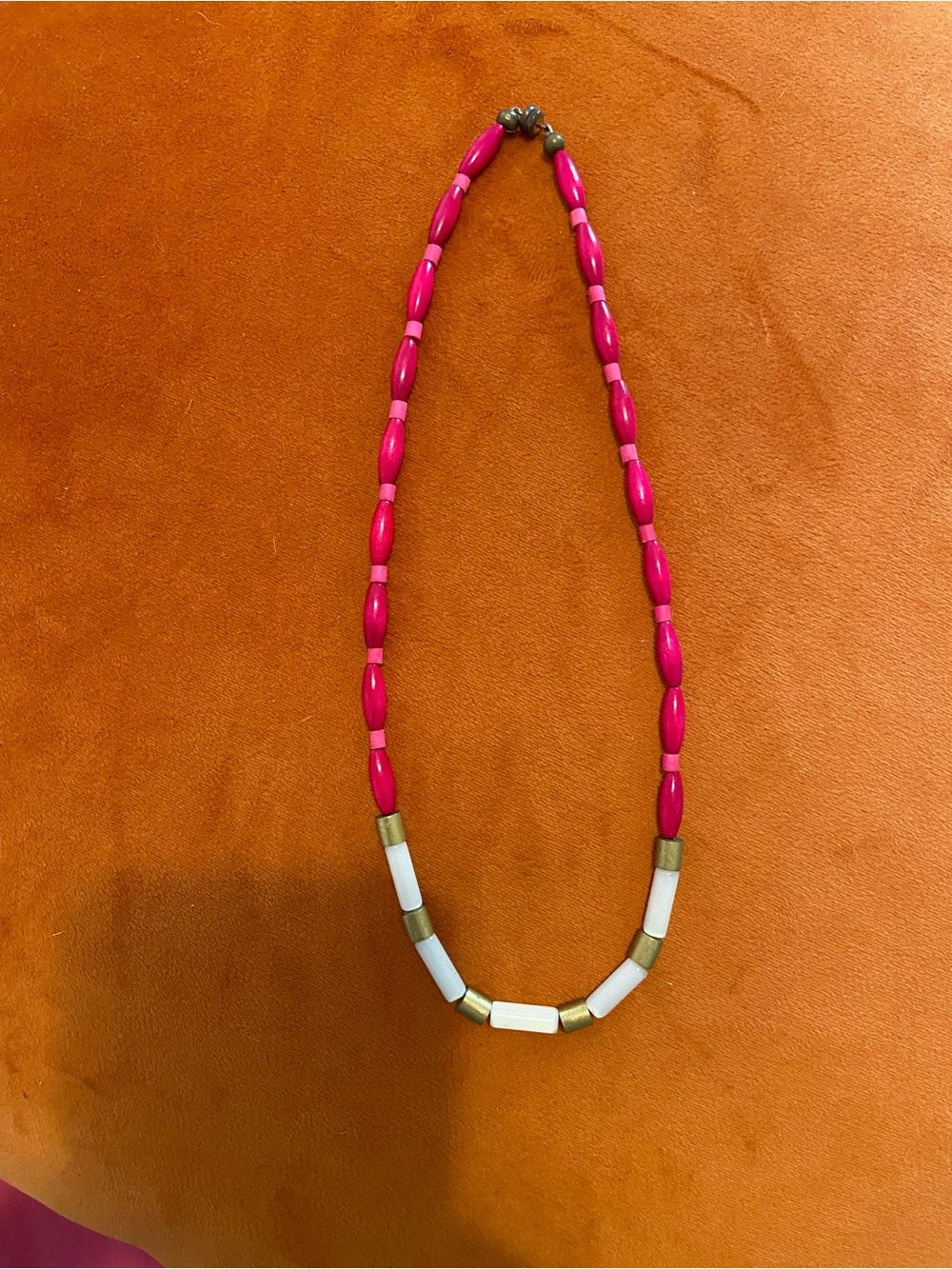 Pink and White Beaded Women's Necklace with Gold Accents